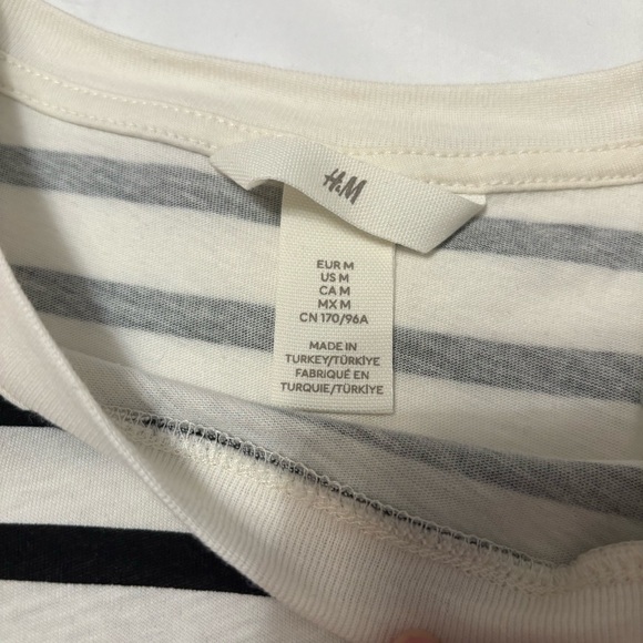 H&M Paris Black and Cream Stripes Young Contemporary Jersey T Shirt Size M - Picture 3 of 7
